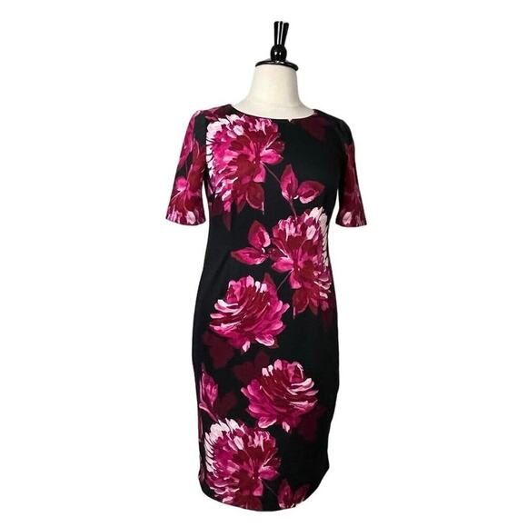Roz & Ali Dresses & Skirts - Roz & Ali Sheath Dress Short Sleeves Black Pink Floral Women’s Plus Size 14